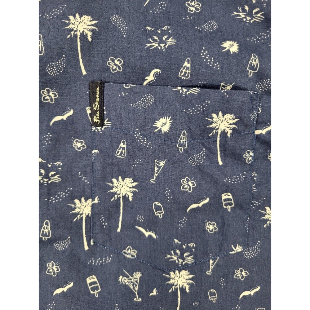 Ben Sherman Men's Short Sleeve Printed Button-Down Shirt - Navy Blue Sz L - Picture 5 of 10